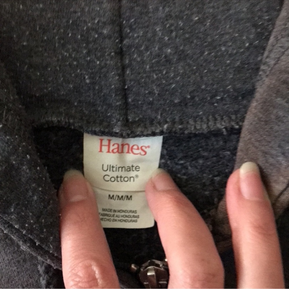 Hanes ultimate cotton grey medium zippered hooded sweatshirt damaged - Picture 4 of 9